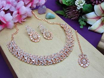 Pink color rhodium plating festive wear designer necklace set 2