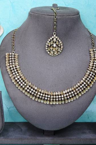 Multicolor color yellow gold plating festive wear designer necklace set