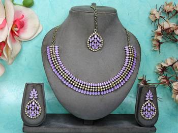 Purple color yellow gold plating festive wear designer necklace set 1
