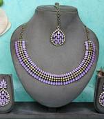 Purple color yellow gold plating festive wear designer necklace set
