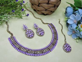 Purple color yellow gold plating festive wear designer necklace set 2