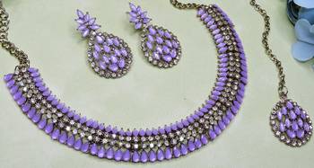 Purple color yellow gold plating festive wear designer necklace set 3