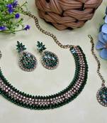 Green color yellow gold plating festive wear designer necklace set