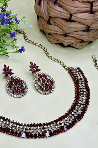 Multicolor color yellow gold plating festive wear designer necklace set