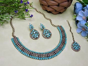 Green color yellow gold plating festive wear designer necklace set 1