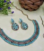 Green color yellow gold plating festive wear designer necklace set