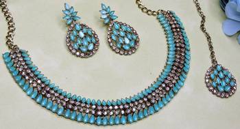 Green color yellow gold plating festive wear designer necklace set 2