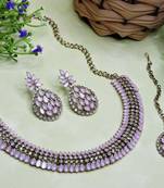 Pink color yellow gold plating festive wear designer necklace set