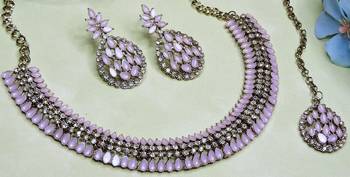Pink color yellow gold plating festive wear designer necklace set 2