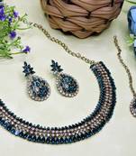 Green color yellow gold plating festive wear designer necklace set