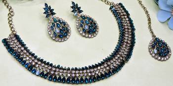 Green color yellow gold plating festive wear designer necklace set 2
