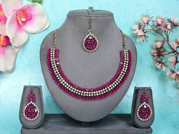 Pink color yellow gold plating festive wear designer necklace set 1