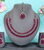 Pink color yellow gold plating festive wear designer necklace set