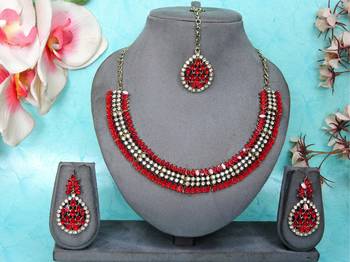 Red color yellow gold plating festive wear designer necklace set 1