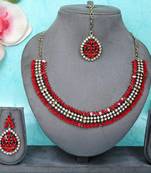 Red color yellow gold plating festive wear designer necklace set