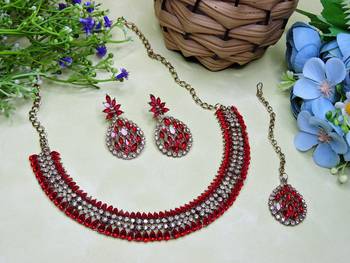 Red color yellow gold plating festive wear designer necklace set 2