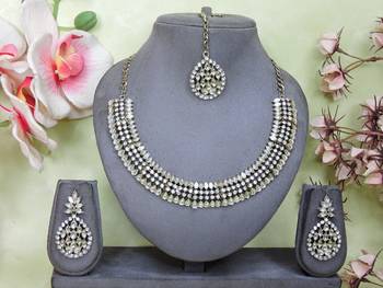 White color yellow gold plating festive wear designer necklace set 1