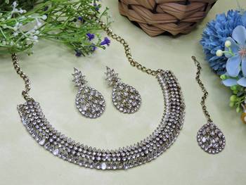 White color yellow gold plating festive wear designer necklace set 2