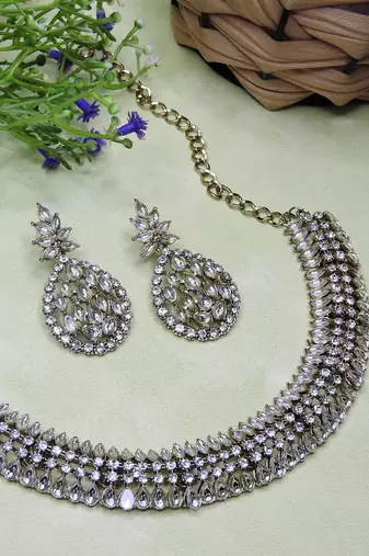White color yellow gold plating festive wear designer necklace set