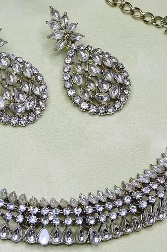 White color yellow gold plating festive wear designer necklace set