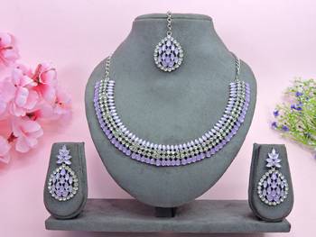 Purple color rhodium plating festive wear designer necklace set 1