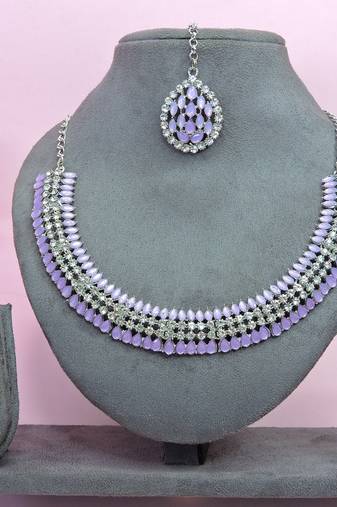 Purple color rhodium plating festive wear designer necklace set