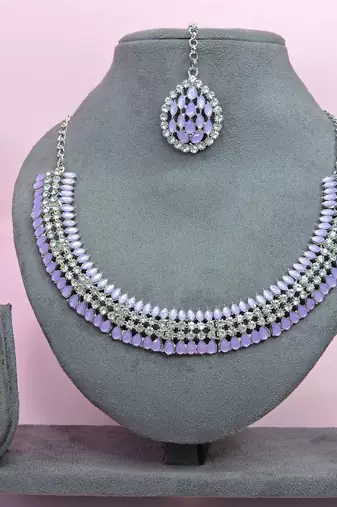 Purple color rhodium plating festive wear designer necklace set