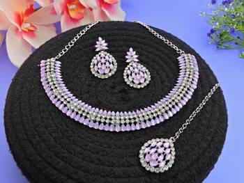 Purple color rhodium plating festive wear designer necklace set 2