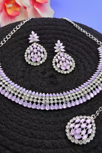 Purple color rhodium plating festive wear designer necklace set