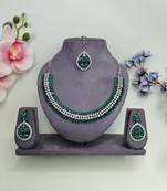 Green color rhodium plating festive wear designer necklace set