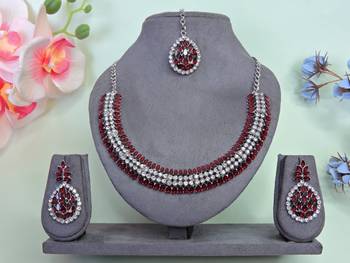 Maroon color rhodium plating festive wear designer necklace set 1