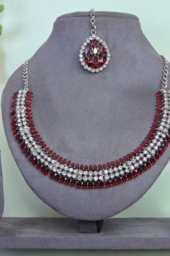 Maroon color rhodium plating festive wear designer necklace set