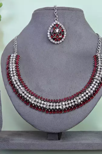 Maroon color rhodium plating festive wear designer necklace set