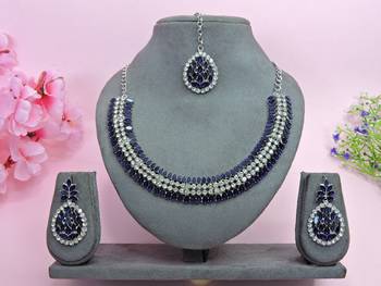 Beige color rhodium plating festive wear designer necklace set 1