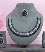 Beige color rhodium plating festive wear designer necklace set