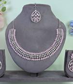 Pink color rhodium plating festive wear designer necklace set