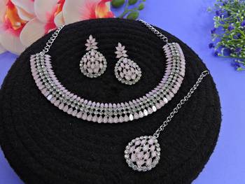 Pink color rhodium plating festive wear designer necklace set 2