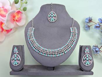 Green color rhodium plating festive wear designer necklace set 1