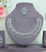 Green color rhodium plating festive wear designer necklace set