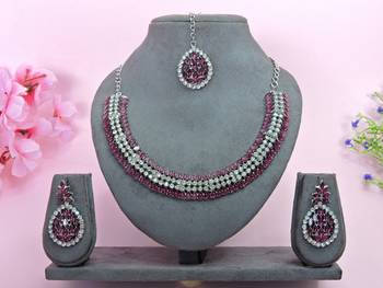 Purple color rhodium plating festive wear designer necklace set 1