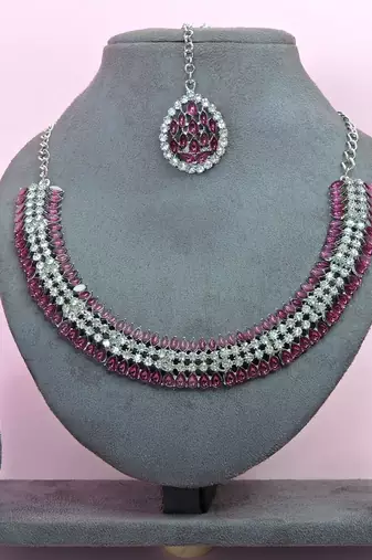 Purple color rhodium plating festive wear designer necklace set