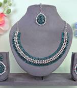 Green color rhodium plating festive wear designer necklace set