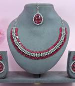 Pink color rhodium plating festive wear designer necklace set