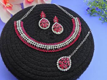 Pink color rhodium plating festive wear designer necklace set 2