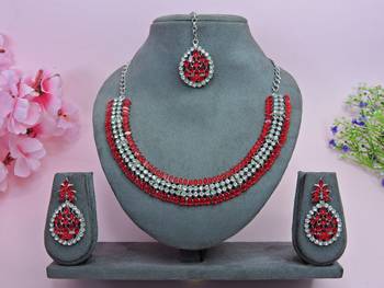 Red color rhodium plating festive wear designer necklace set 1