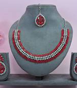 Red color rhodium plating festive wear designer necklace set