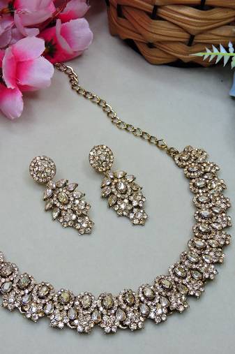 Multicolor color yellow gold plating festive wear designer necklace set