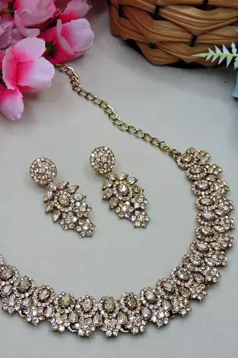 Multicolor color yellow gold plating festive wear designer necklace set