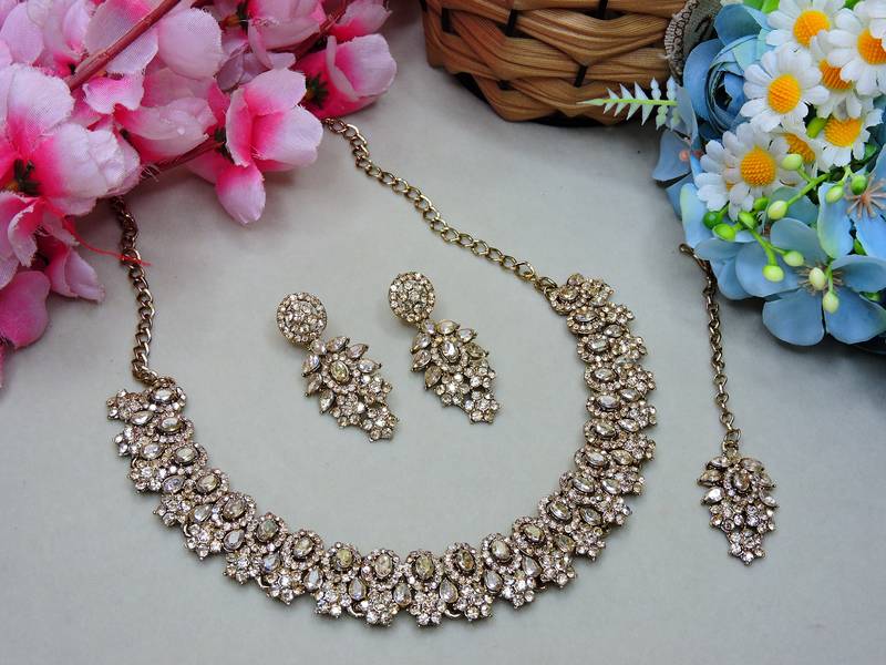 Multicolor color yellow gold plating festive wear designer necklace set