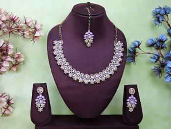 Purple color yellow gold plating festive wear designer necklace set 1